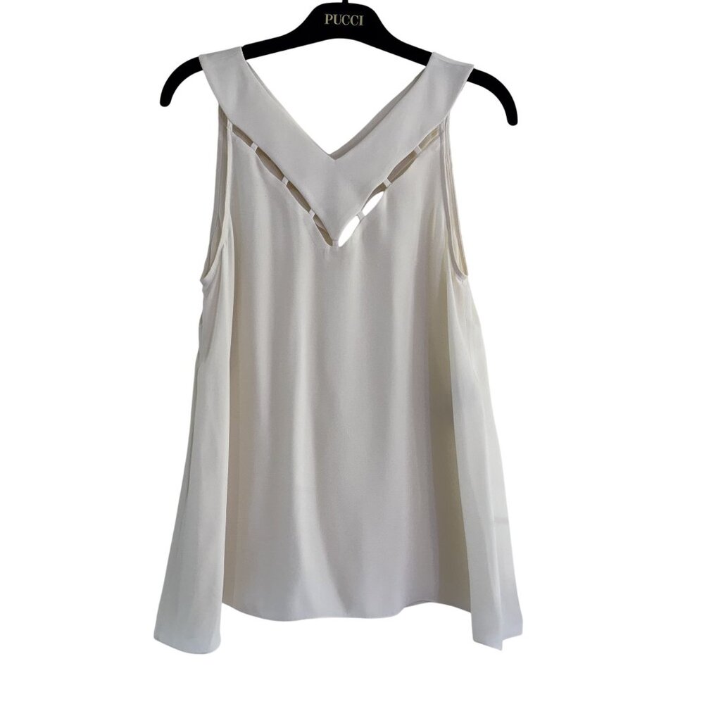 Emilio Pucci Women's White 100% Silk Sleeveless V-Neck Tank Top Size 6‎